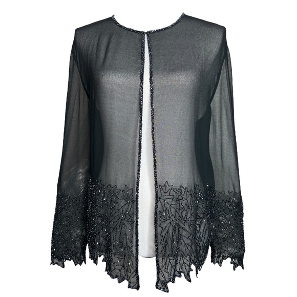Vintage Beaded Fairy Top L Black Sheer Open Whimsigoth Evening Top Jkara - Picture 3 of 14